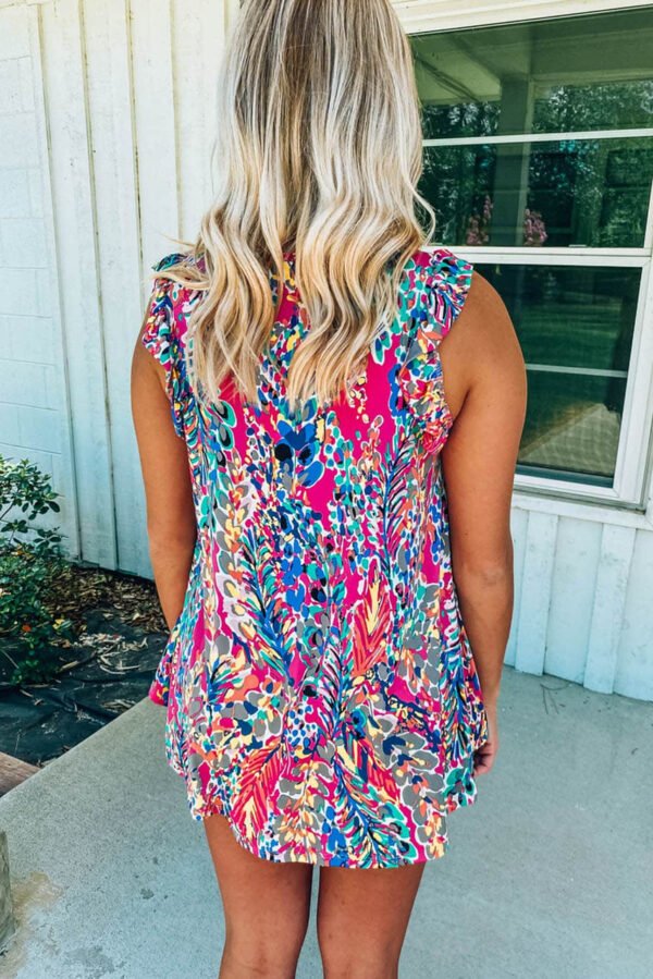 Rose Floral Print Tank Top with Ruffles