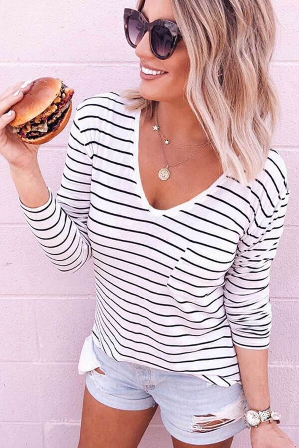 Striped V Neck Long Sleeve Top