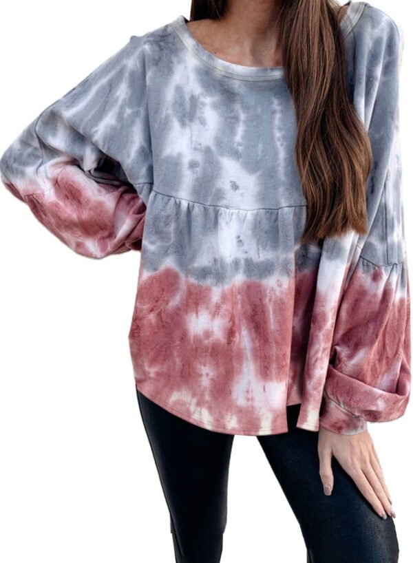 Tie Dye Bishop Sleeve Loose Sweatshirt