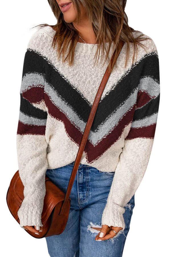 Black White Chevron Striped Drop Shoulder Sweater