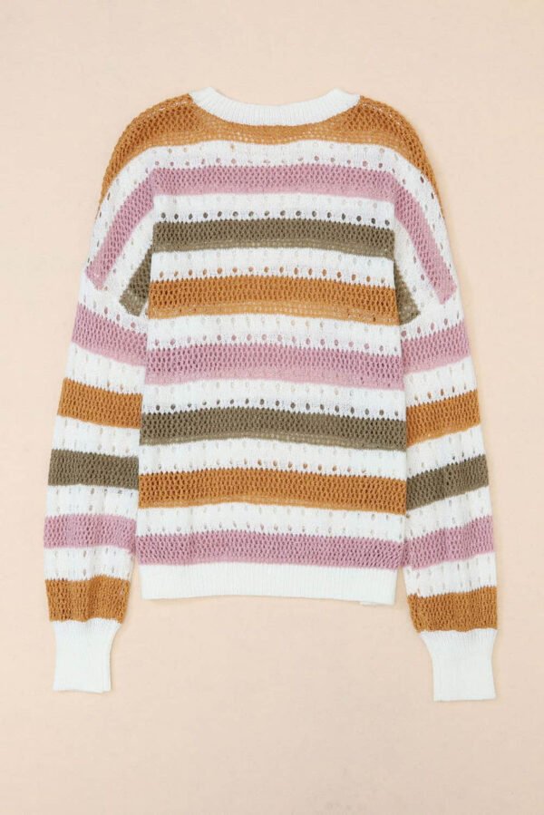 Multicolor Striped Hollowed Knitted Loose Sweater