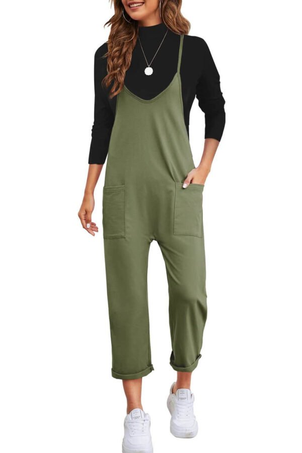 Green Pocketed Adjustable Spaghetti Strap Straight Leg Jumpsuit