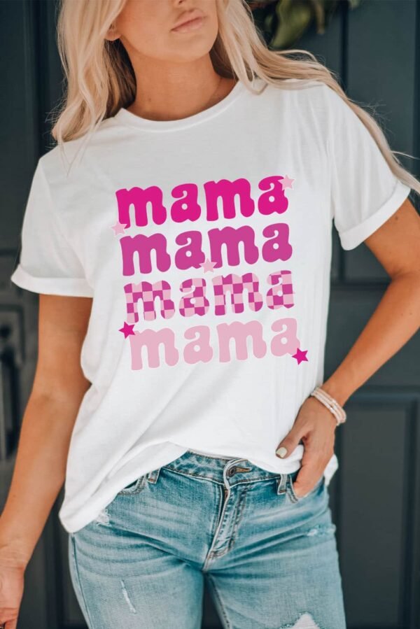 White Round Neck mama Graphic Casual Tee