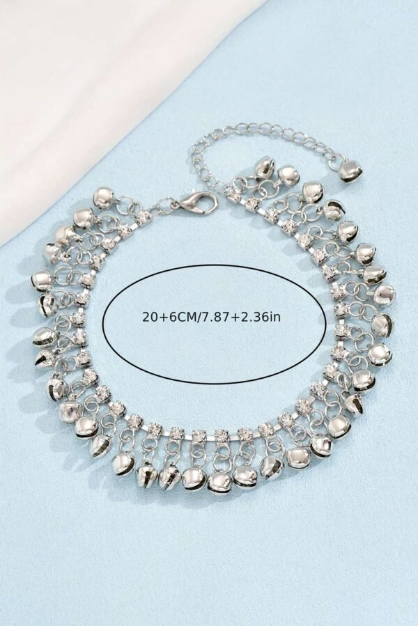 Silvery Fringed Bell Rhinestone Chain Anklet