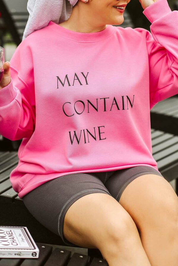 Pink May Contain Wine Crew Neck Plus Size Sweatshirt