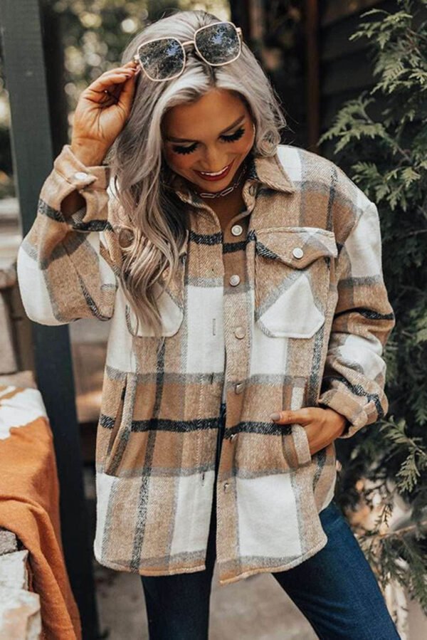 Button-up Pocket Long Sleeve Plaid Shacket