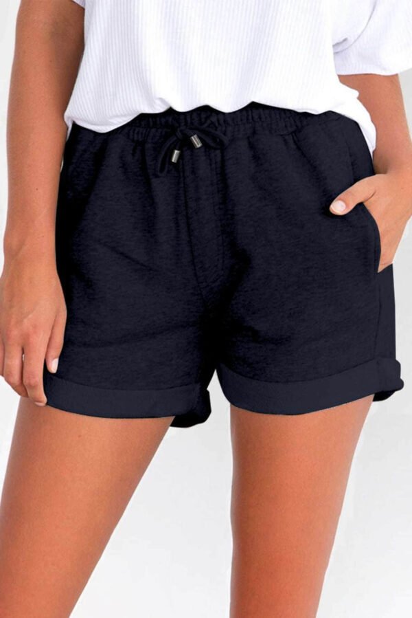 Blue Tie Waist Side Pockets Cuffed Lounge Shorts