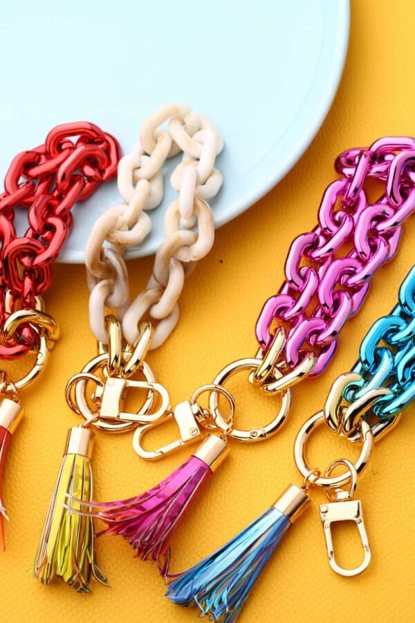 Festival Fuchsia Chain Design Tassel Key Ring