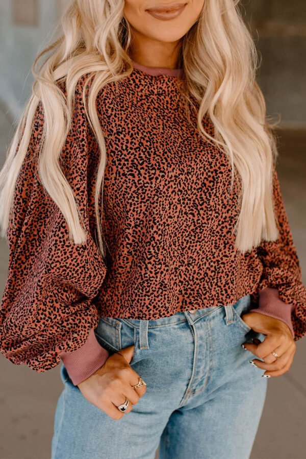 Vintage Leopard Bubble Sleeve Pullover Sweatshirt