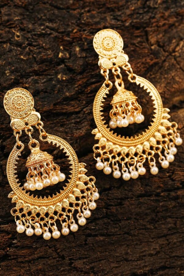 Gold Boho Pearl Tasseled Alloy Dangle Earrings