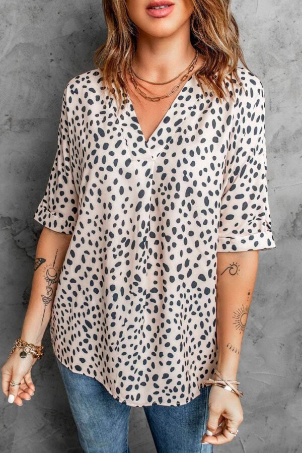 Brown Chloe Animal Print V-neck Rolled Sleeve Tunic Top