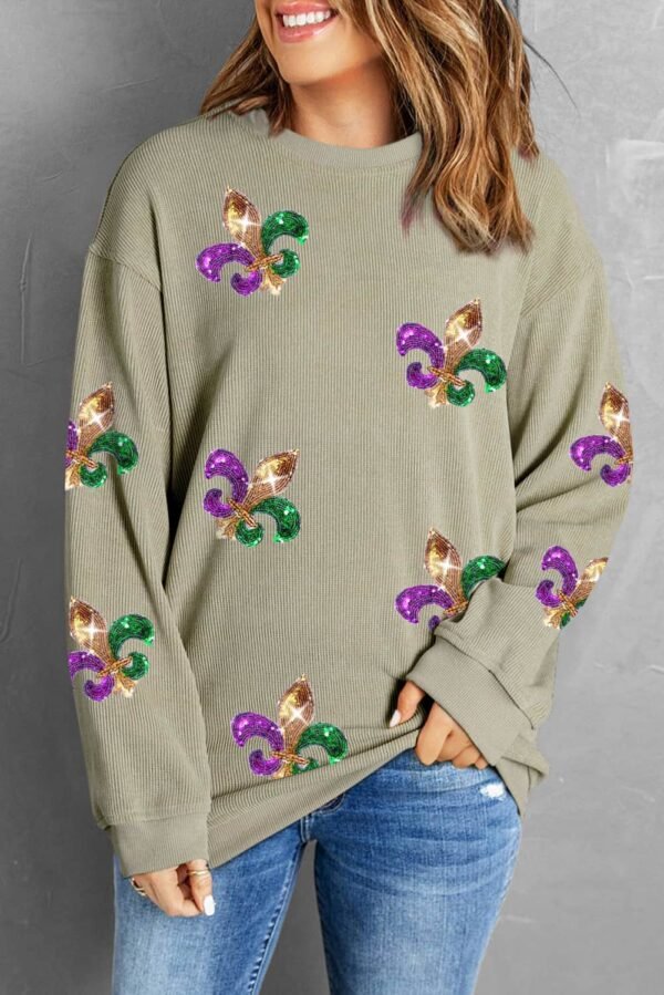 Green Glitter Mardi Gras Symbol Corded Baggy Sweatshirt