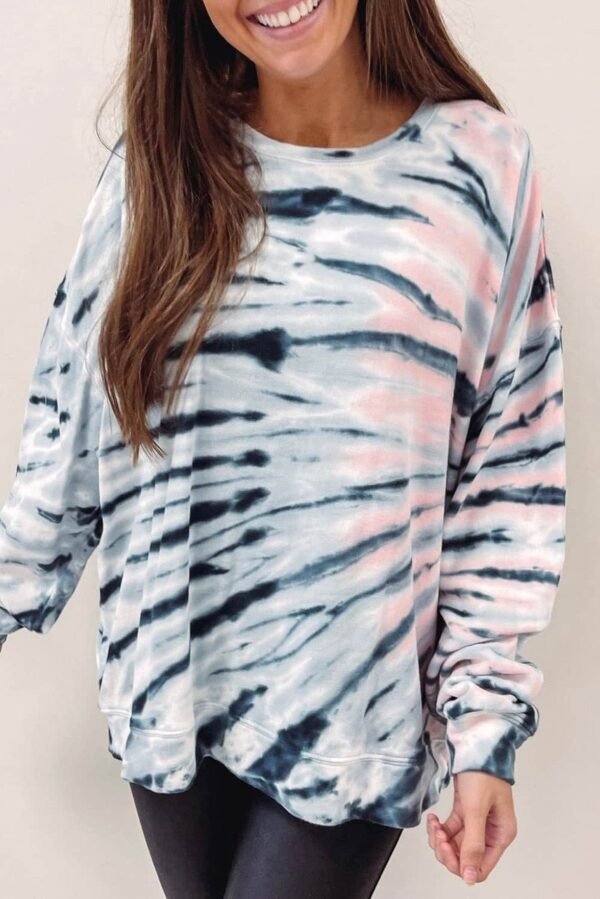 Sky Blue Tie-Dye Crewneck Long Sleeve Shift Pullover