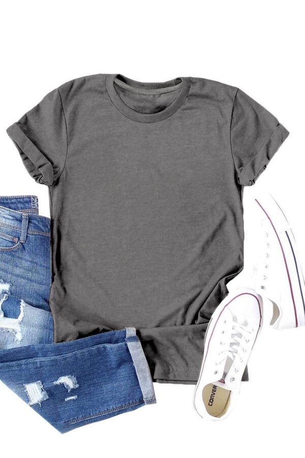 Gray Solid Color Crew Neck Tee