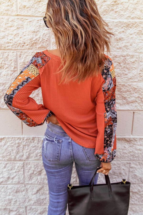 Orange Contrast Eyelet Thermal Knit Top