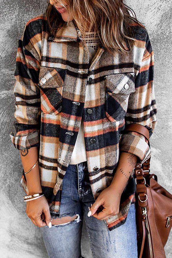Blue Geometric Plaid Print Pocketed Shirt