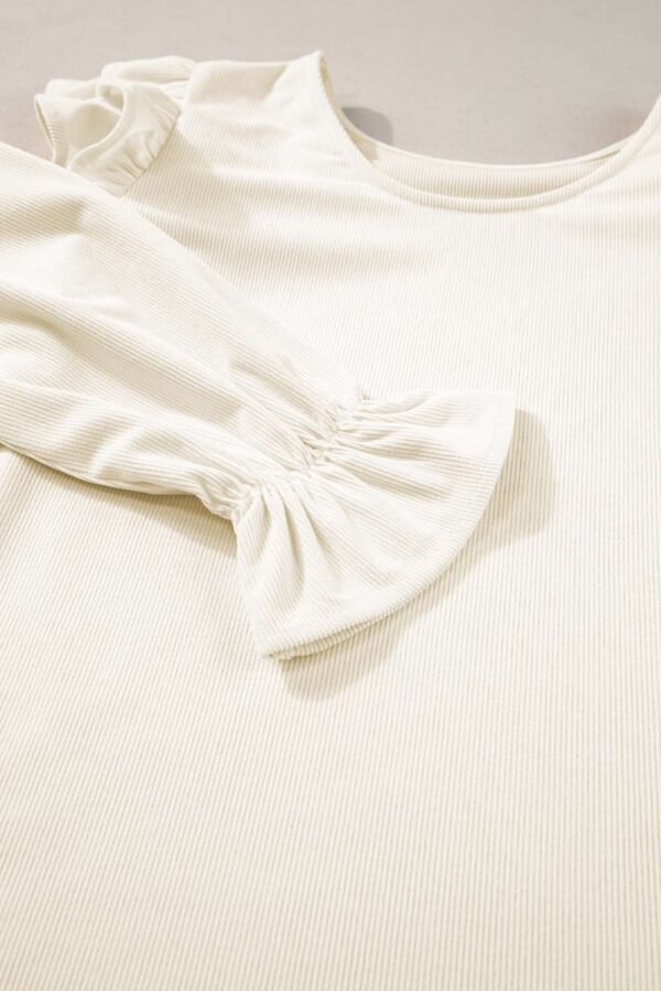Beige Ruffled Flounce Sleeve Corduroy Blouse