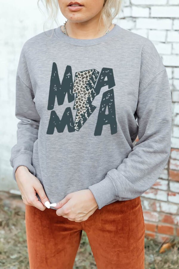 Gray MAMA Lightning Leopard Print Long Sleeve Sweatshirt