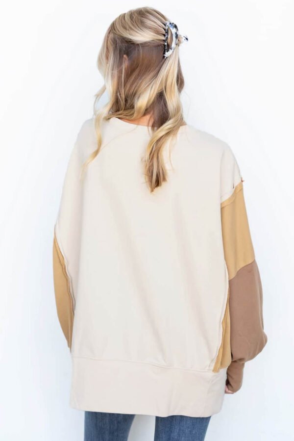 Khaki Color Block Sleeve Patchwork Oversized Sweatshirt