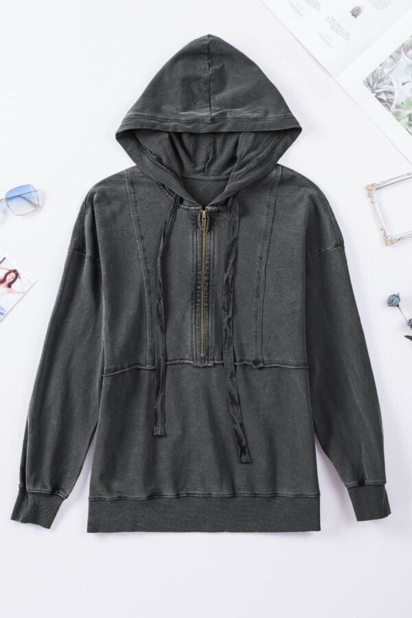 Gray Zipped Front Stitching Hooded Sweatshirt