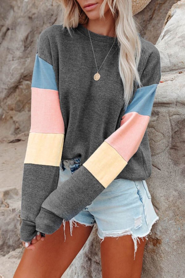 Gray Colorblock Long Sleeve Pullover Sweatshirt