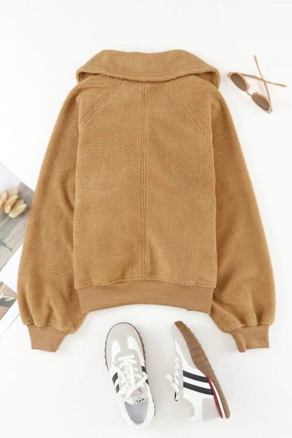 Brown Button Flap Pocket Spread Collar Fleece Jacket