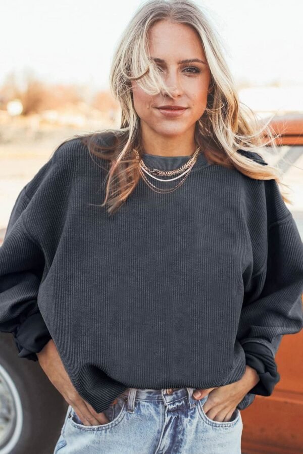 Dark Grey Ribbed Corded Oversized Sweatshirt