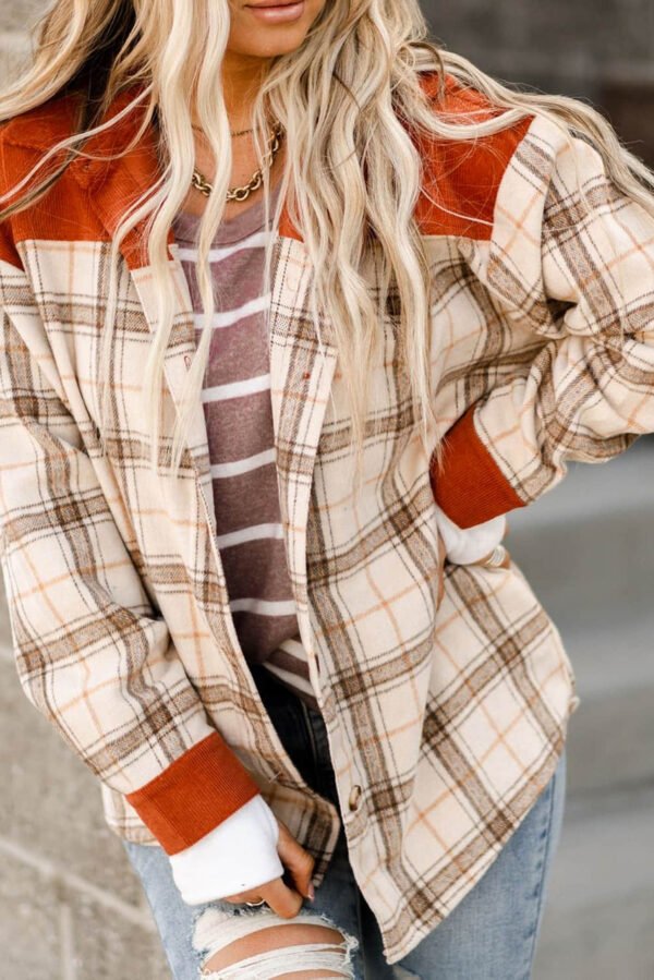 Orange Contrast Corduroy Plaid Shacket