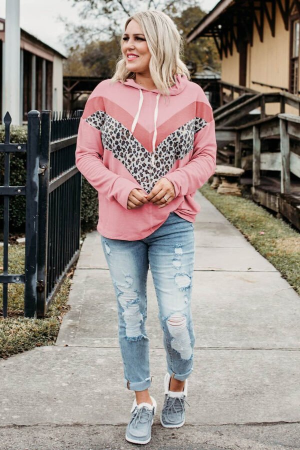 Plus Size Taupe Chevron Hooded Top