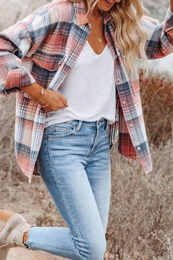 Plaid Print Pocket Buttoned Shacket