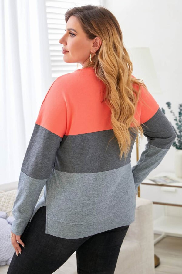 Gray Crew Neck Colorblock Plus Size Sweashirt