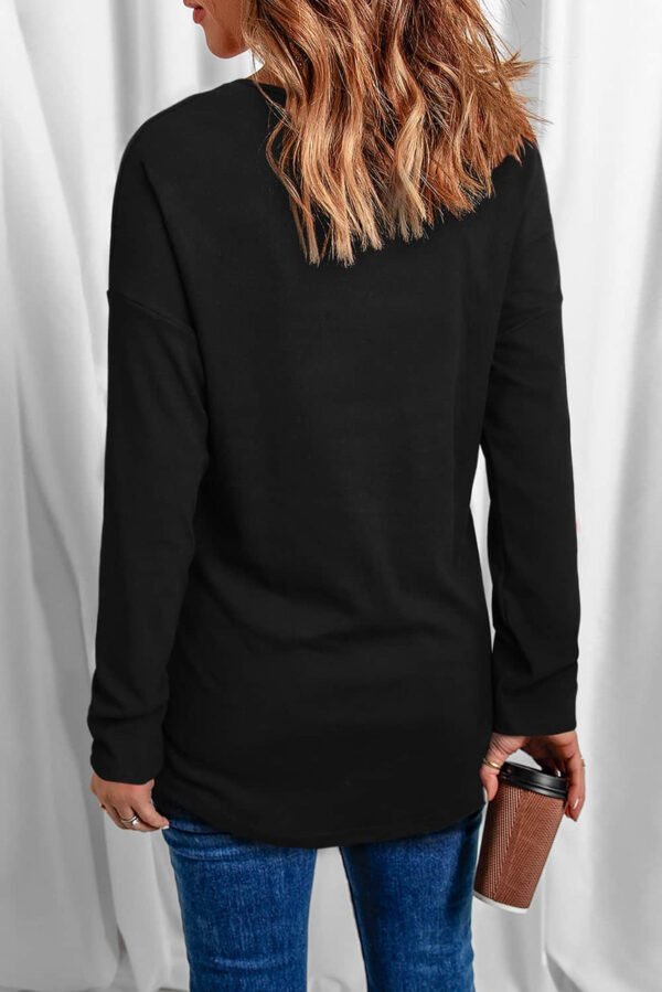 Black Rhinestone Heart Shaped V Neck Long Sleeve Top