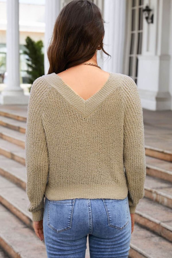 Apricot Cropped V Neck Fuzzy Sweater