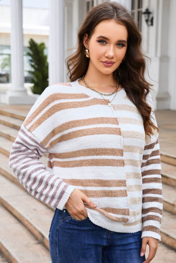 Stripe Blocked Drop Shoulder Slouchy Sweater