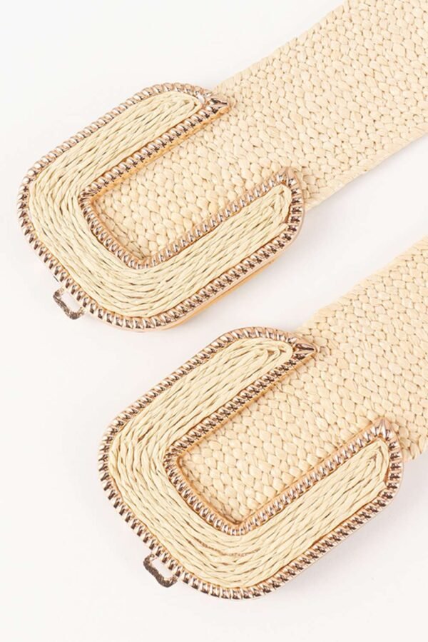 Beige Straw Braided Elastic Wide Belt