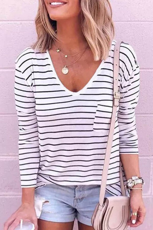 Striped V Neck Long Sleeve Top