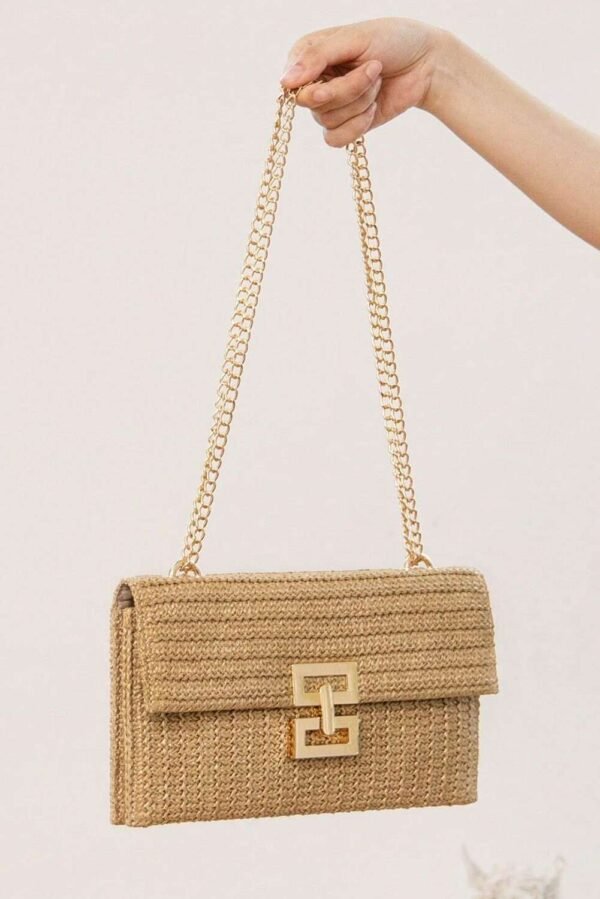 Beige Minimalist Braided Flap Chain Strap Shoulder Bag