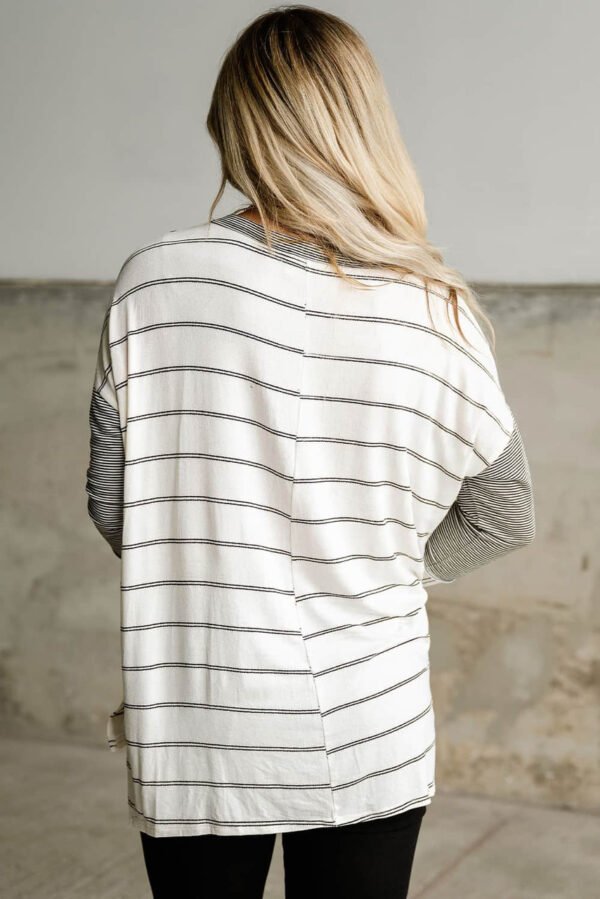 Stripe Patchwork High Low Side Slits Long Sleeve Top