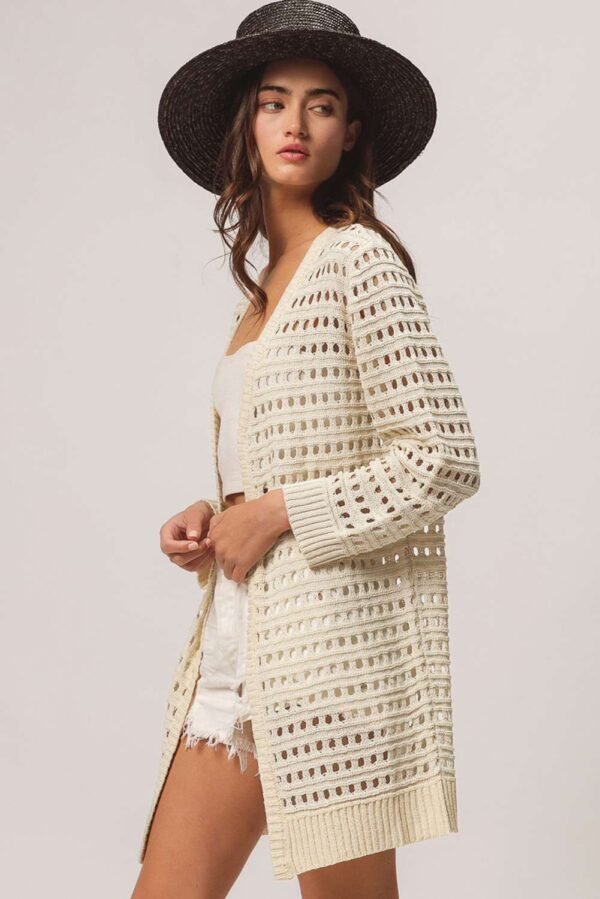 Apricot Solid Color Open Knit Textured Cardigan