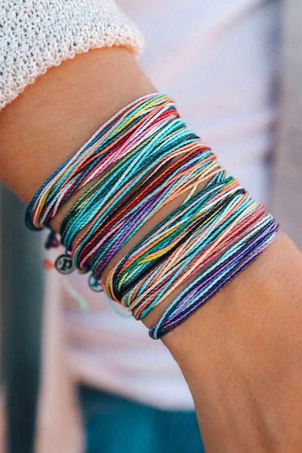 Light Blue Multi Colors Wax Rope Woven Bracelet Set