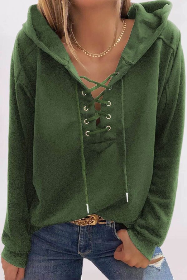 Green Casual Solid Color Lace-up Hoodie