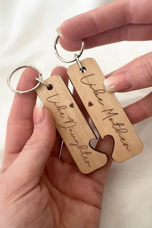 Light French Beige Like Mother Like Daughter Wooden Pendent with Self-assembled Key Ring