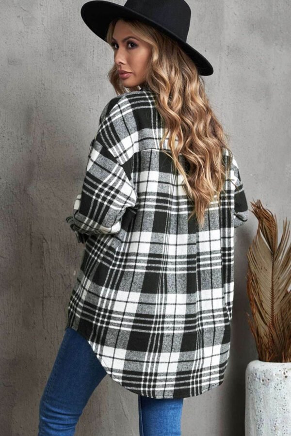 Black Grid Print Boyfriend Shirt Coat