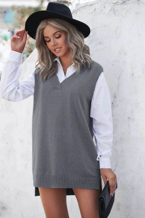 Gray Knit Vest Pullover Sweater