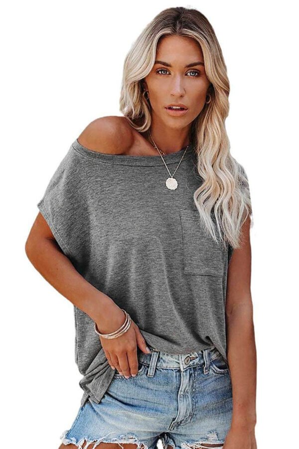 Gray Pocketed Tee with Side Slits