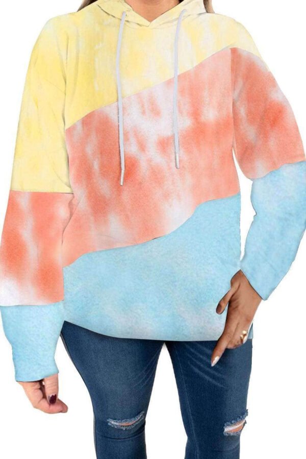 Sky Blue Colorblock Kangaroo Pocket Plus Size Hoodie