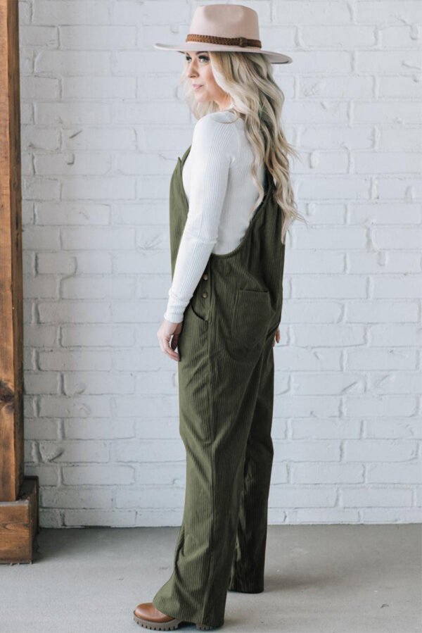 Jungle Green Solid Pocketed Loose Fit Corduroy Overall