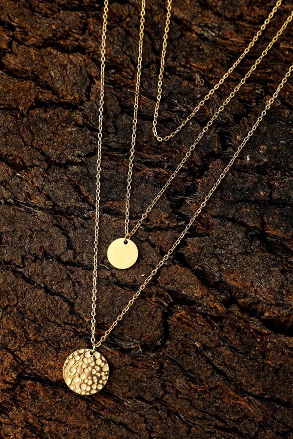 Gold Multi Layer Disc Pendant Alloy Necklace