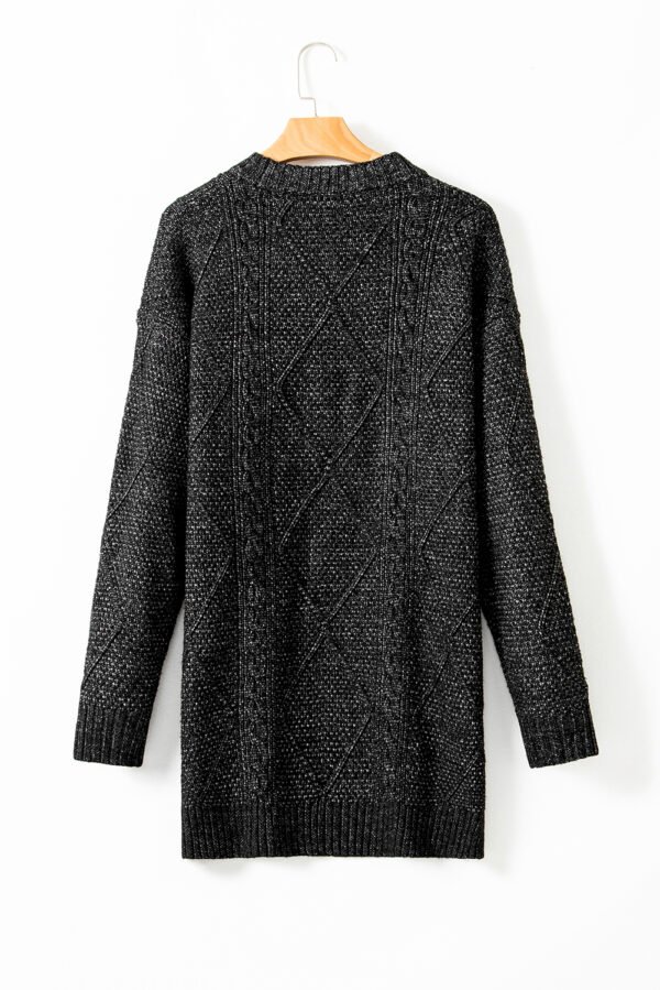 Black Cable Knit Drop Shoulder Loose Fit Sweater Dress