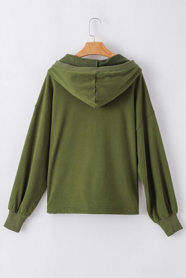 Moss Green Solid Kangaroo Pocket Half Zipper Oversized Hoodie